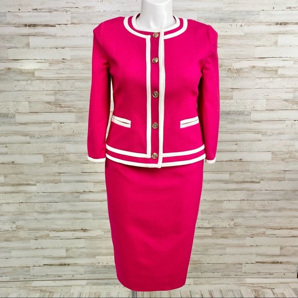 Pendleton Dresses & Skirts - Pendleton Skirt Suit Bright Pink Fuchsia Cotton Textured Woven 12